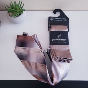 PIERRE CARDIN BNIP Men's Tie, Pocket Square & Tie Bar Set - Earth Tones - O/S